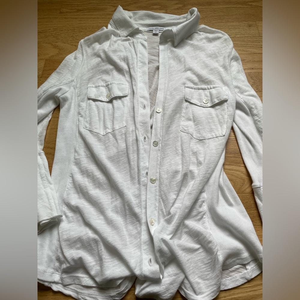 James Perse white cotton knit blouse